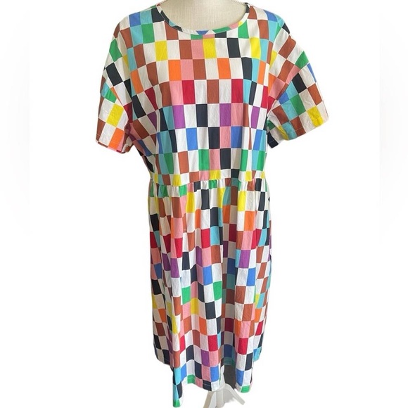 NEW Target Pride Multicolor Checkered Short Sleeve Skater Dress - Picture 3 of 8